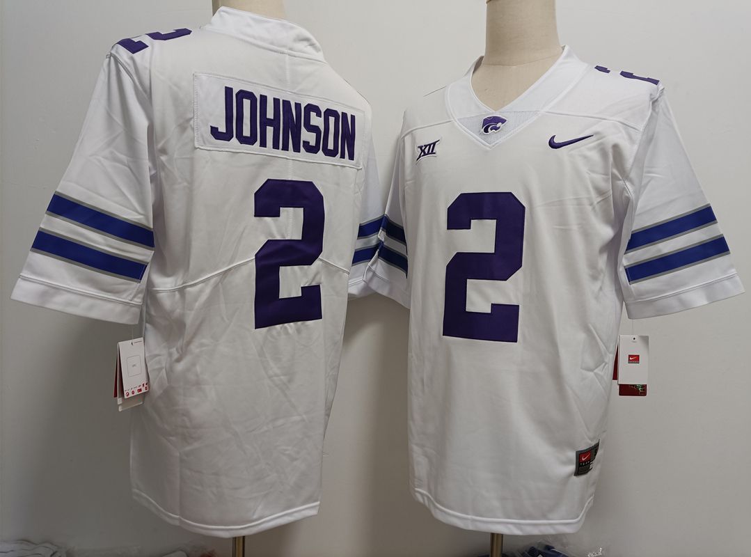 Men Kansas State Wildcats #2 Johnson White Nike 2025 NCAA Jersey->ncaa teams->NCAA Jersey